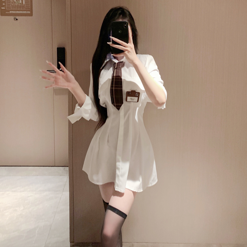 学院风衬衫连衣裙收腰甜美短裙