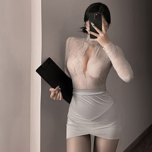 纯欲性感辣妹夜店OL秘书制服套装诱惑蕾丝缕空上衣紧身包臀短裙