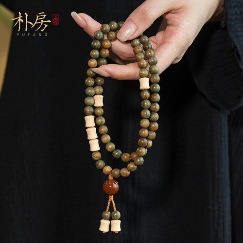 天然绿檀木多圈手串念珠