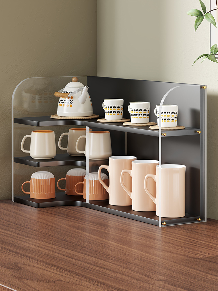 桌面水杯收纳架亚克力角杯架餐桌台面咖啡杯马克杯多层组织架