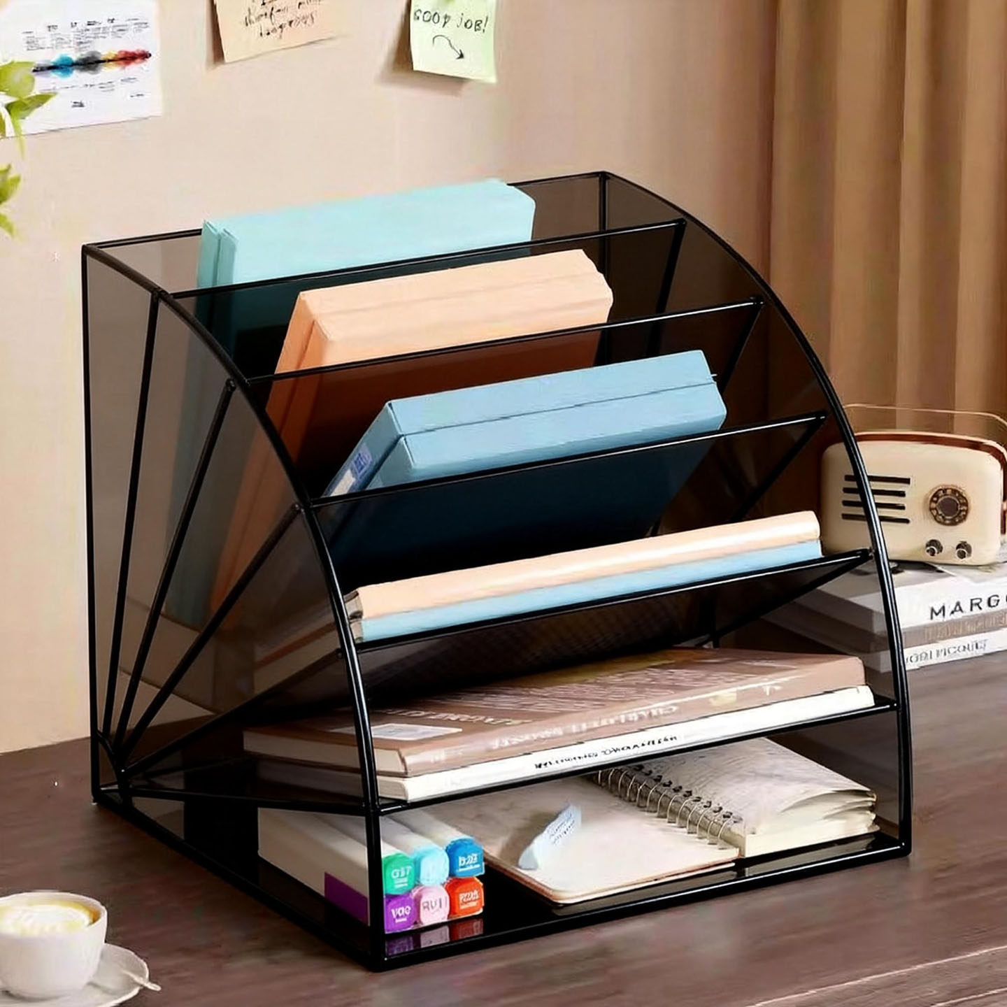 扇形文件架置物架办公室工位多层收纳架资料档案整理架储存架子