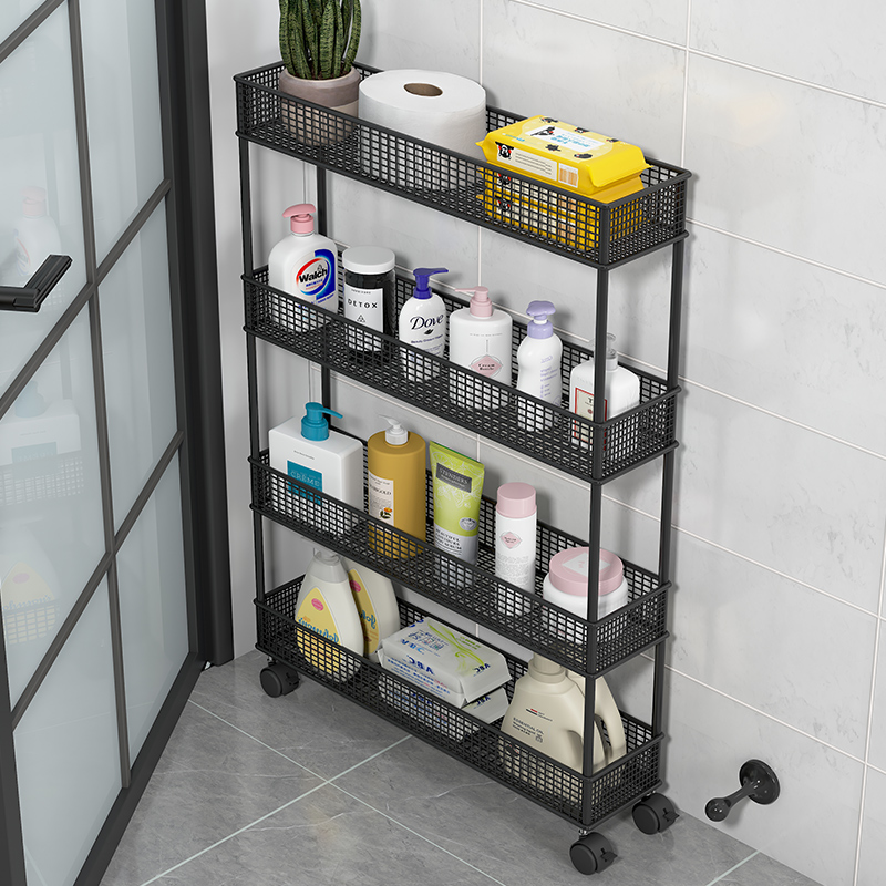卫生间门后窄置物架厕所缝隙落地小推车浴室夹缝架子门口收纳神器