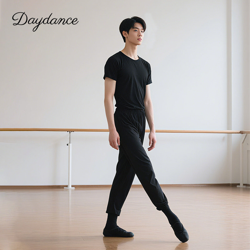 舞蹈裤艺考形体服男生舞蹈服套装现代舞练功服萝卜裤成人黑色上衣