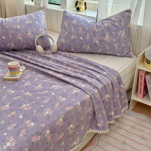 2026春夏新款 A类双层纱印花流苏花边单床单枕套单件轻奢碎花床品