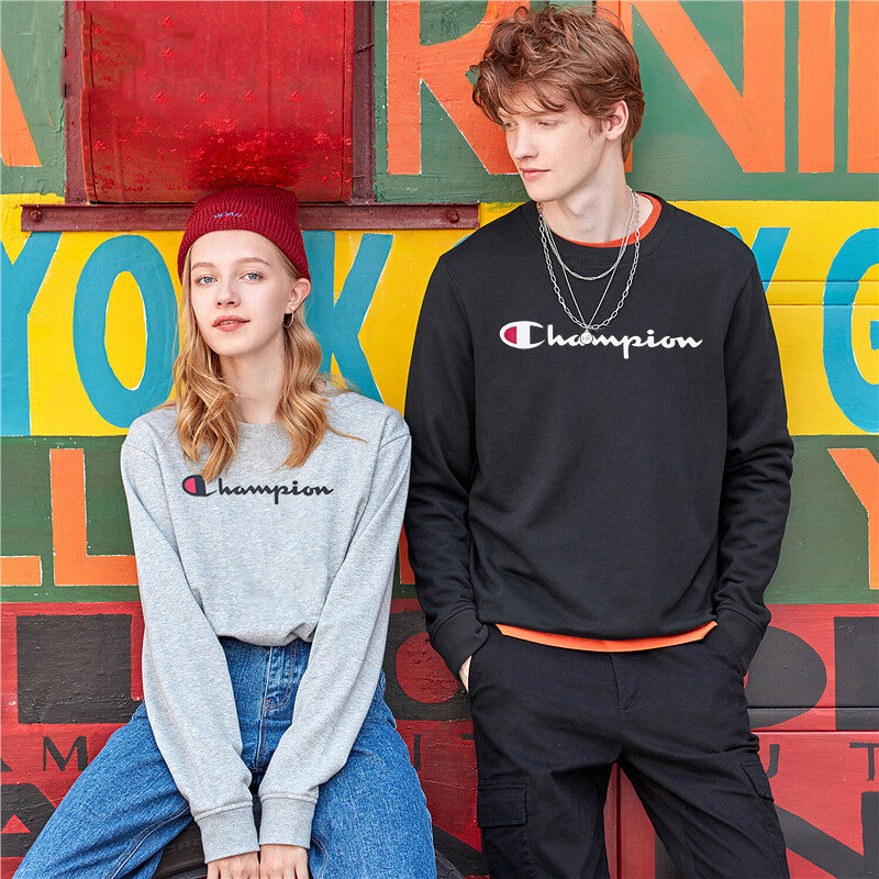 冠军男女情侣款宽松圆领长袖T恤