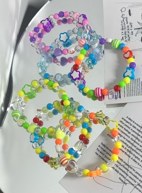 满五送一 原创DIY童趣夏日辣妹千禧y2k彩色可爱笑脸串珠手链