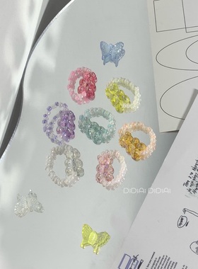 满五送一 原创DIY幻彩童趣小熊奶油彩色串珠戒指甜妹y2k土酷