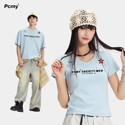 PCMY美式字母短袖T恤情侣显瘦