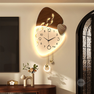 轻奢客厅背景墙装饰画带钟表石来运转高级感挂件创意格栅壁灯挂件