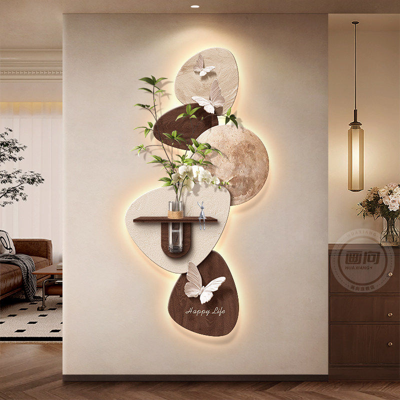中古风玄关装饰画法式立体蝴蝶挂画水培绿植入户走廊过道感应壁灯