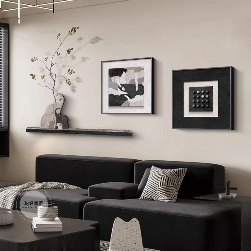 黑白抽象客厅装饰画2026新款高级感沙发背景墙挂画大象餐厅墙壁画