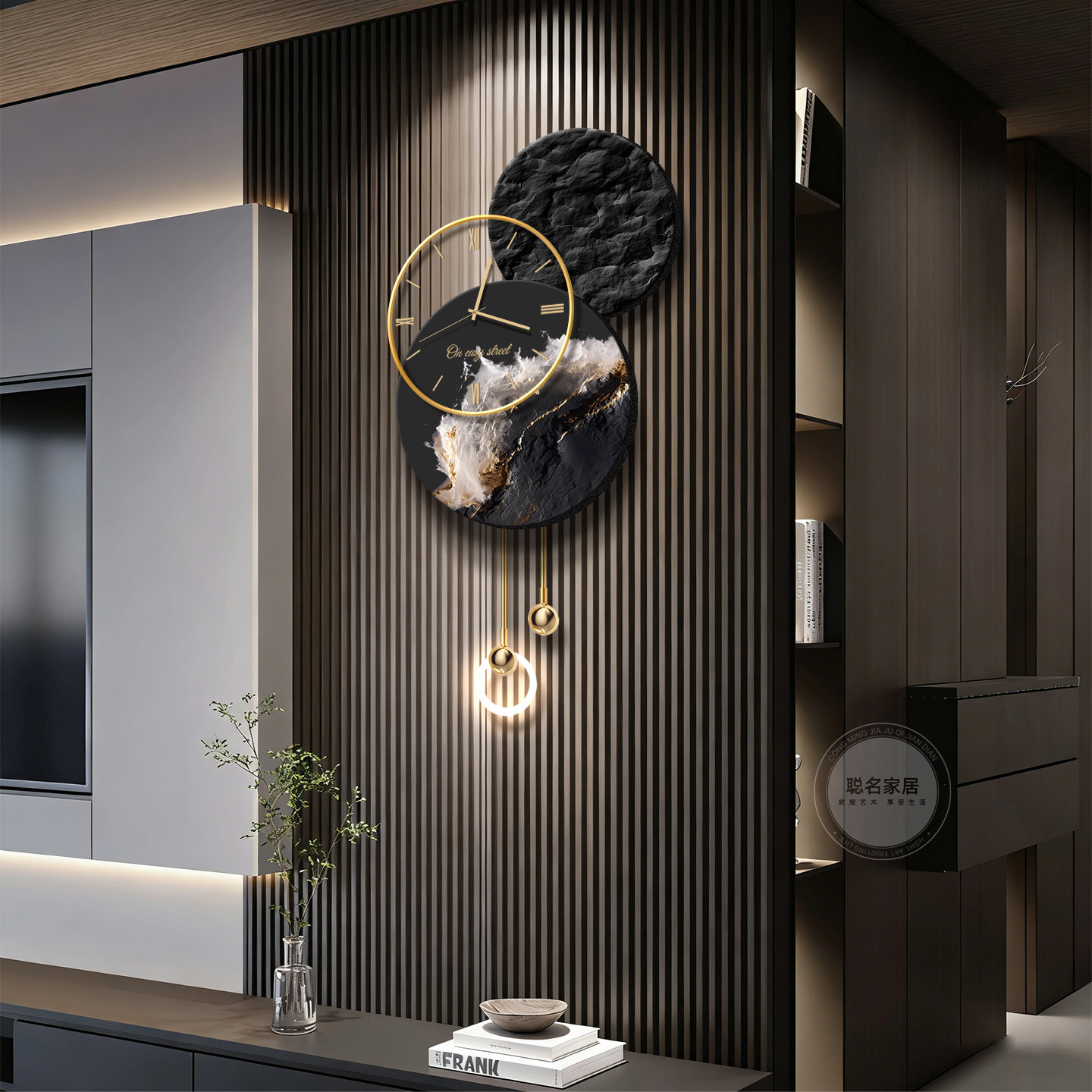 轻奢高级感时钟餐厅装饰画2026新款钟表餐桌挂画石来运转客厅挂钟
