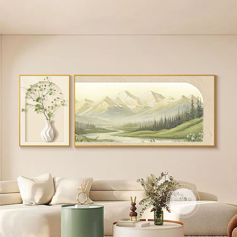 日照金山客厅装饰画奶油原木风山水风景画2026新款沙发背景墙挂画