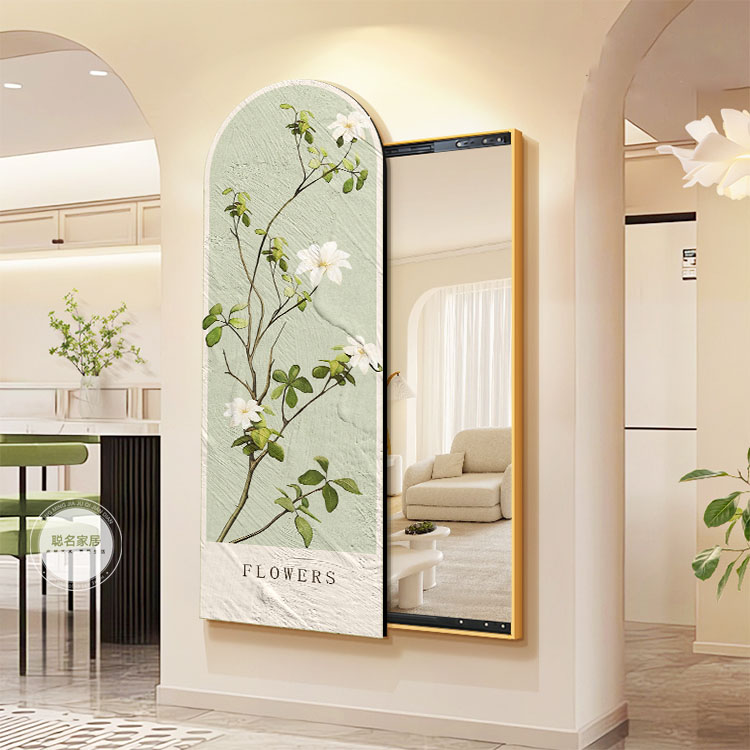 奶油风绿植玄关装饰画推拉