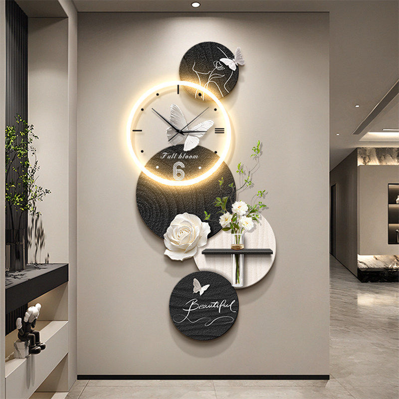 简约现代高级感玄关装饰画抽象人物挂画过道走廊尽头壁画带钟表画