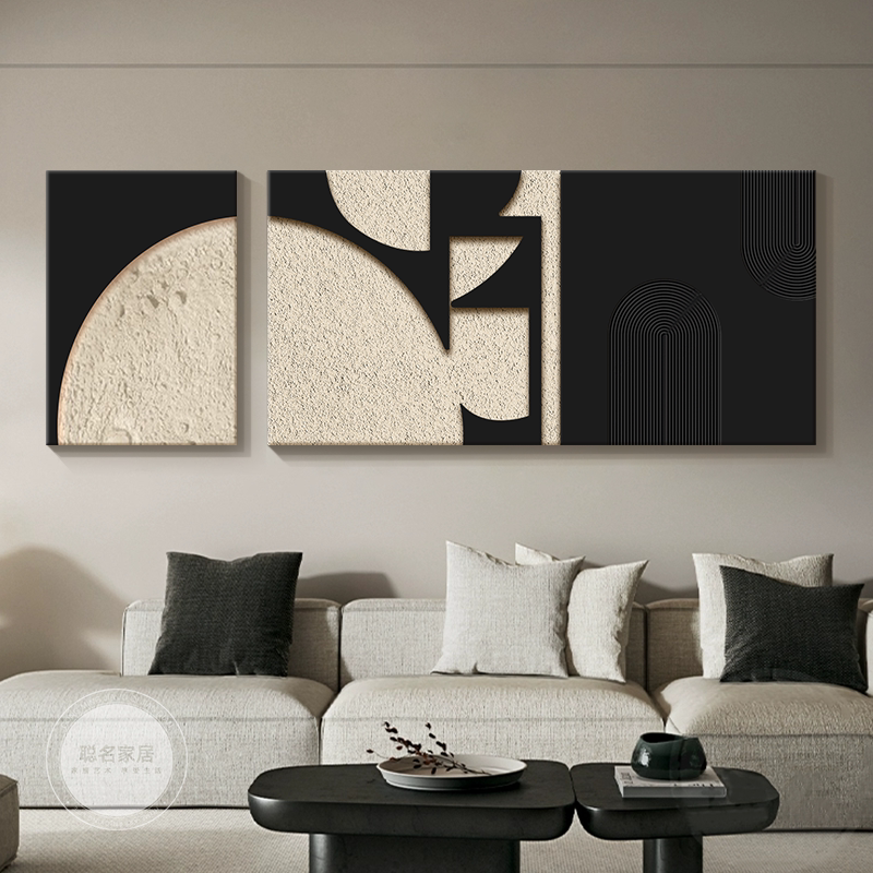 极简黑白客厅装饰画2026新款月球砂岩肌理壁画抽象沙发背景墙挂画