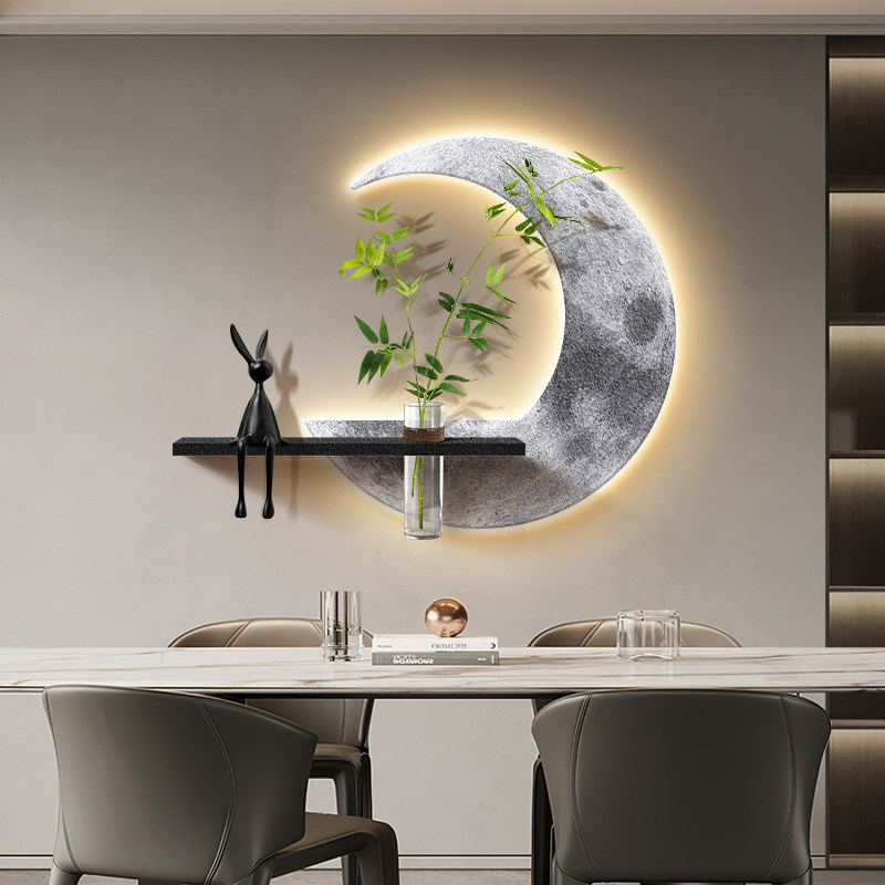 高级感餐厅装饰画水培绿植走廊尽头挂画月亮餐桌玄关客厅墙壁灯画,家居饰品,现代装饰画,淘宝优惠券,粉丝福利购,淘宝优惠卷