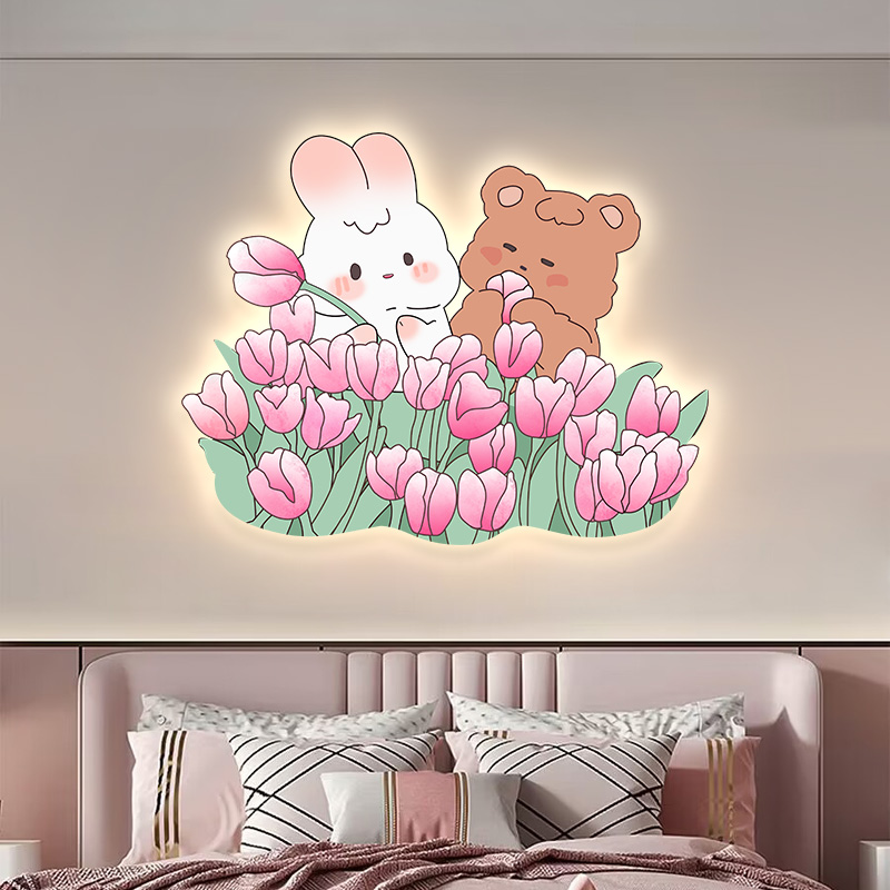 卡通动物儿童房装饰画led灯画简约兔子卧室床头挂画温馨艺术壁画图片