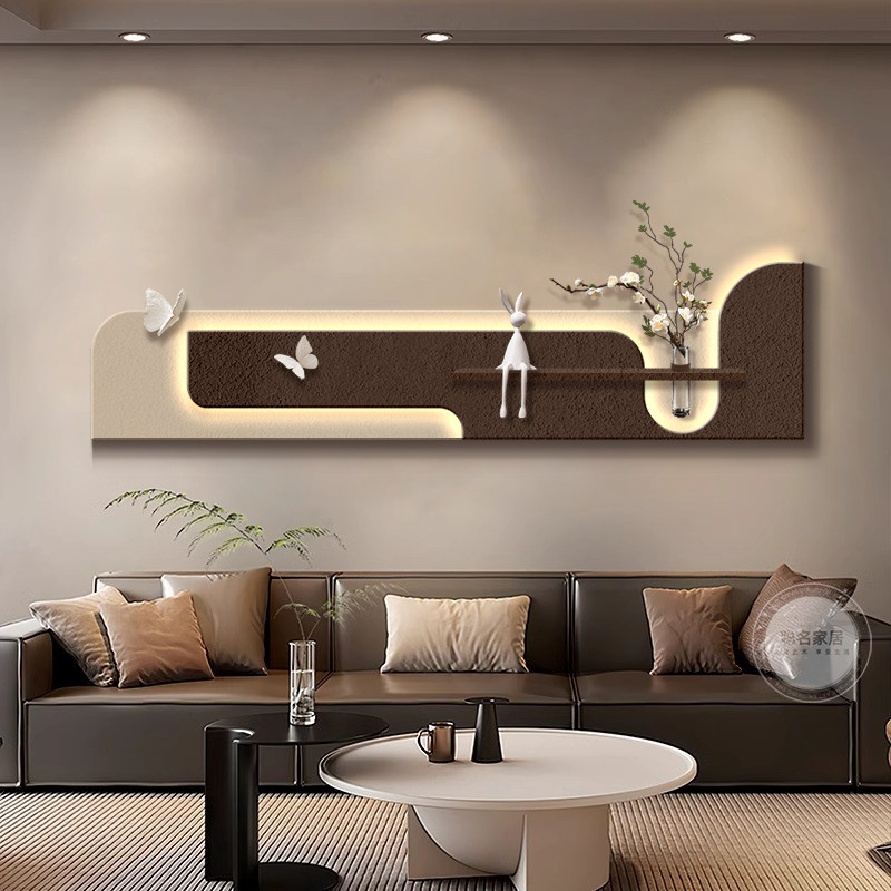 轻奢高级感客厅装饰画2025新款沙发背景墙挂画高端立体砂岩壁灯画