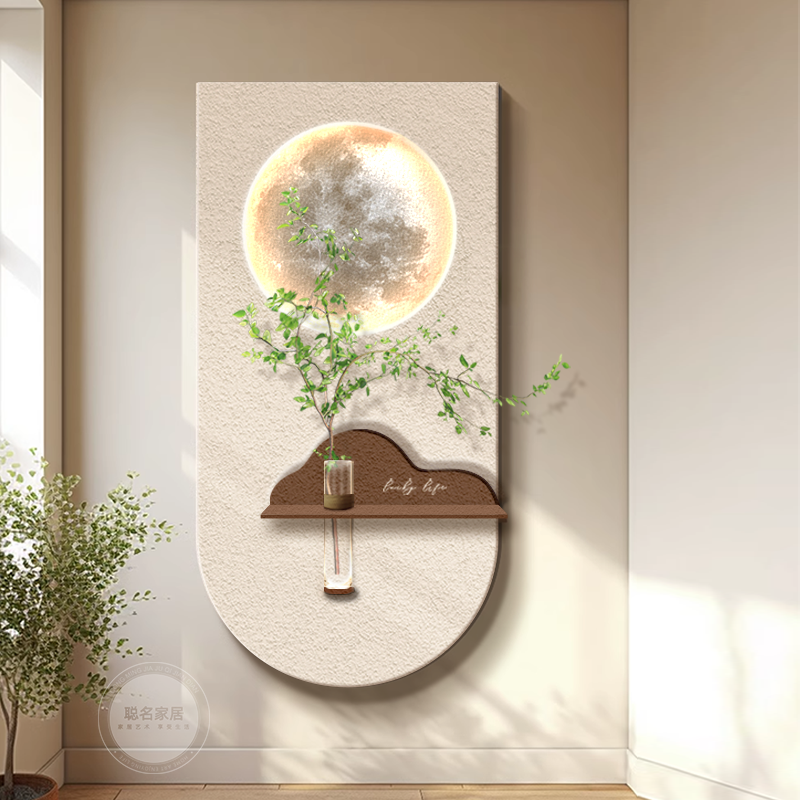 奶油风可水培绿植玄关装饰画立体砂岩走廊过道挂画入户客厅壁灯画图片