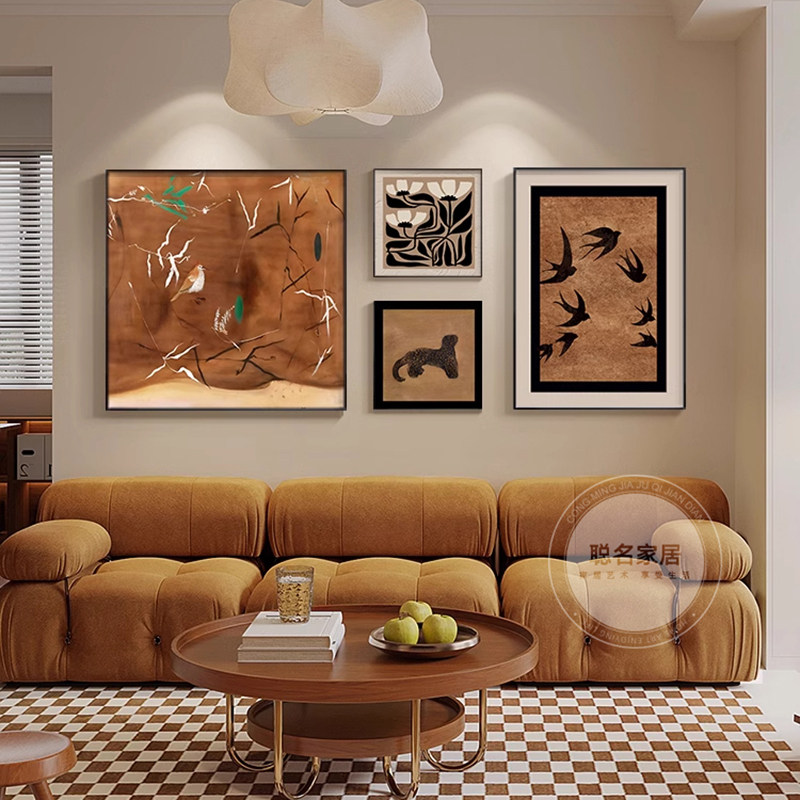 飞鸟集客厅装饰画中古风法式沙发背景墙挂画复古大气四联组合壁画,家居饰品,现代装饰画,淘宝优惠券,粉丝福利购,淘宝优惠卷