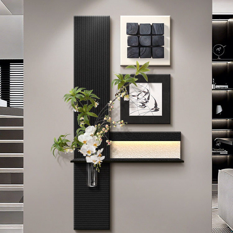 意式极简玄关装饰画入户正对门走廊过道挂画立体水培绿植造景壁画