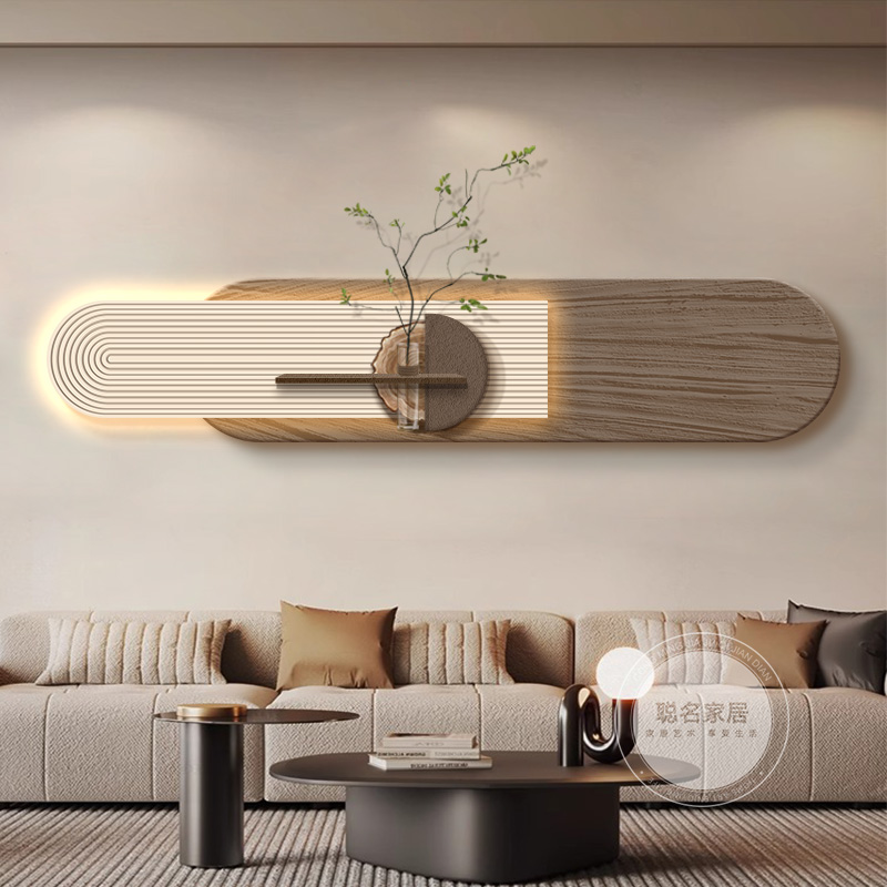 侘寂风水培绿植客厅装饰画2025新款沙发背景墙挂画高级感砂岩壁画