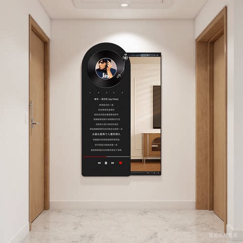 黑胶唱片中古风推拉全身镜