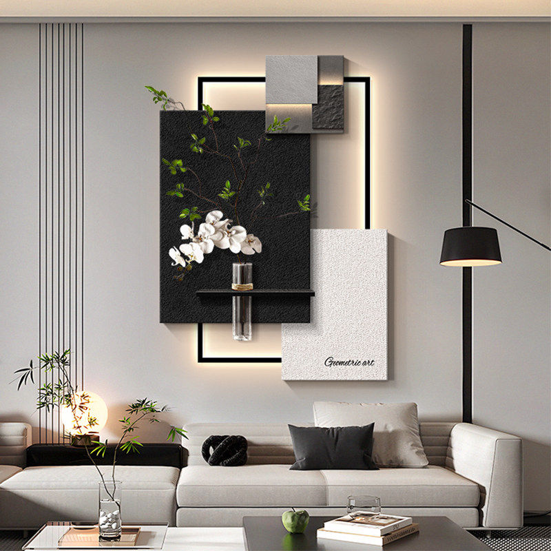 意式极简客厅装饰画竖版沙发背景墙挂画立体抽象砂岩挂画玄关壁画