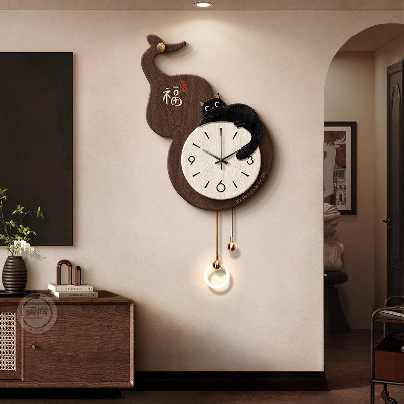 中古风电视背景墙装饰画客厅时钟表葫芦挂件餐厅艺术挂钟壁灯挂画