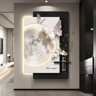 现代轻奢高级感玄关装饰画月球立体砂岩挂画过道走廊壁画2026新款
