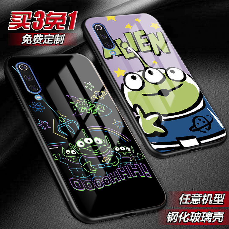 Alien三眼仔卡通适用于小米cc9se红米note9玻璃k30pro手机壳20潮