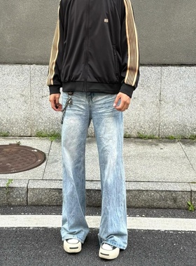 Start美式复古水洗浅蓝色牛仔裤男cleanfit休闲百搭微喇直筒长裤