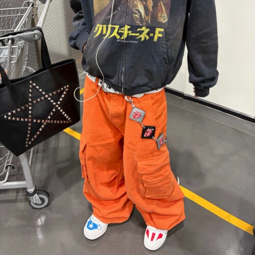 美式复古立体多口袋阔腿工装裤