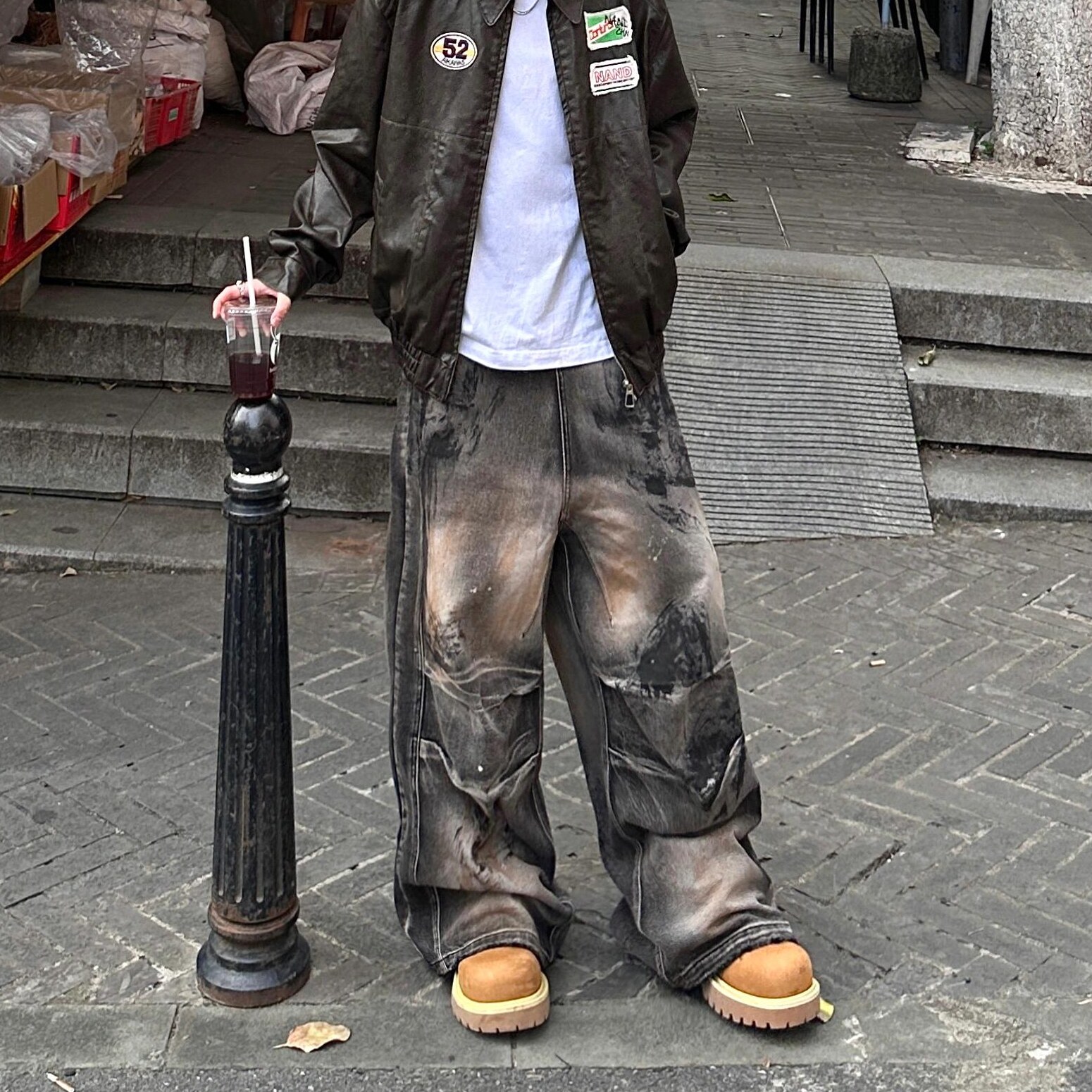 小众美式复古脏洗污渍牛仔裤