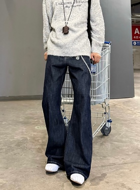 Start美式潮流复古水洗微喇牛仔裤男cleanfit宽松阔腿休闲长裤子