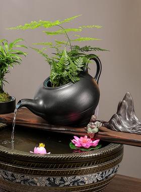 古养鱼陶瓷缸流水摆件循环水缸鱼缸自动过滤配件庭院景观装饰