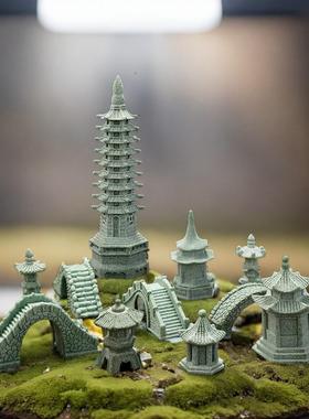 鱼缸盆栽植物生态池微景观园林绿化小摆件桌面桥人物人造石桥小石