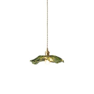 MOFAS北欧荷叶日式饭厅吧台覆古法式床头灯绿色中古玻璃卧室吊灯