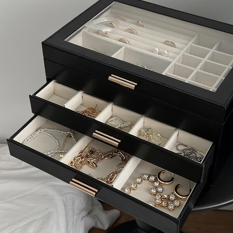 PGLP首饰盒子收纳盒精致高档大容量项炼耳环饰品首饰盒皮质防灰