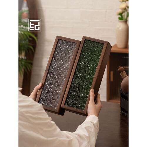 文玩收纳盒黑胡桃实木海棠花玻璃盖蜜蜡手串核桃手把件首饰盒覆古