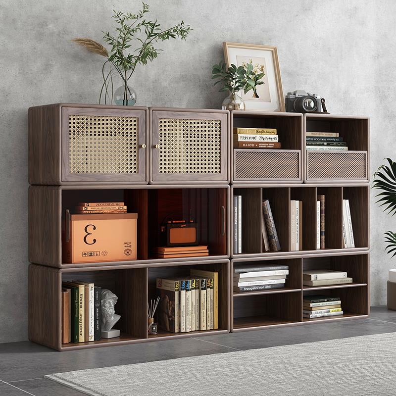 实木藤编柜格子柜客厅卧室收纳置物柜落地简约书架自由组合小书柜