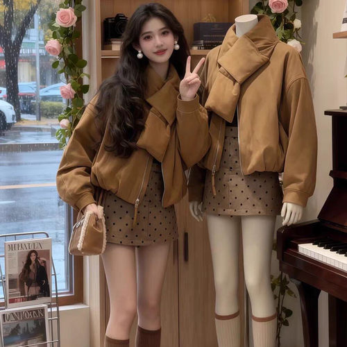 韩系气质小香风加厚棉服短外套女