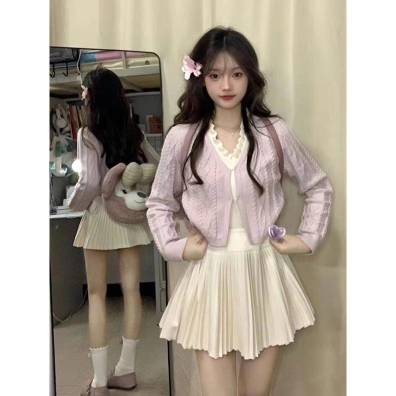 小个子甜美学院风假两件毛衣裙子