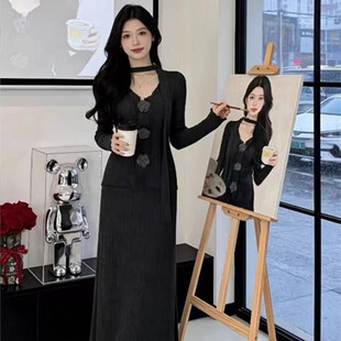 冬装一整套韩系氛围感小香风独特漂亮巨好看的针织毛衣裙子套装女