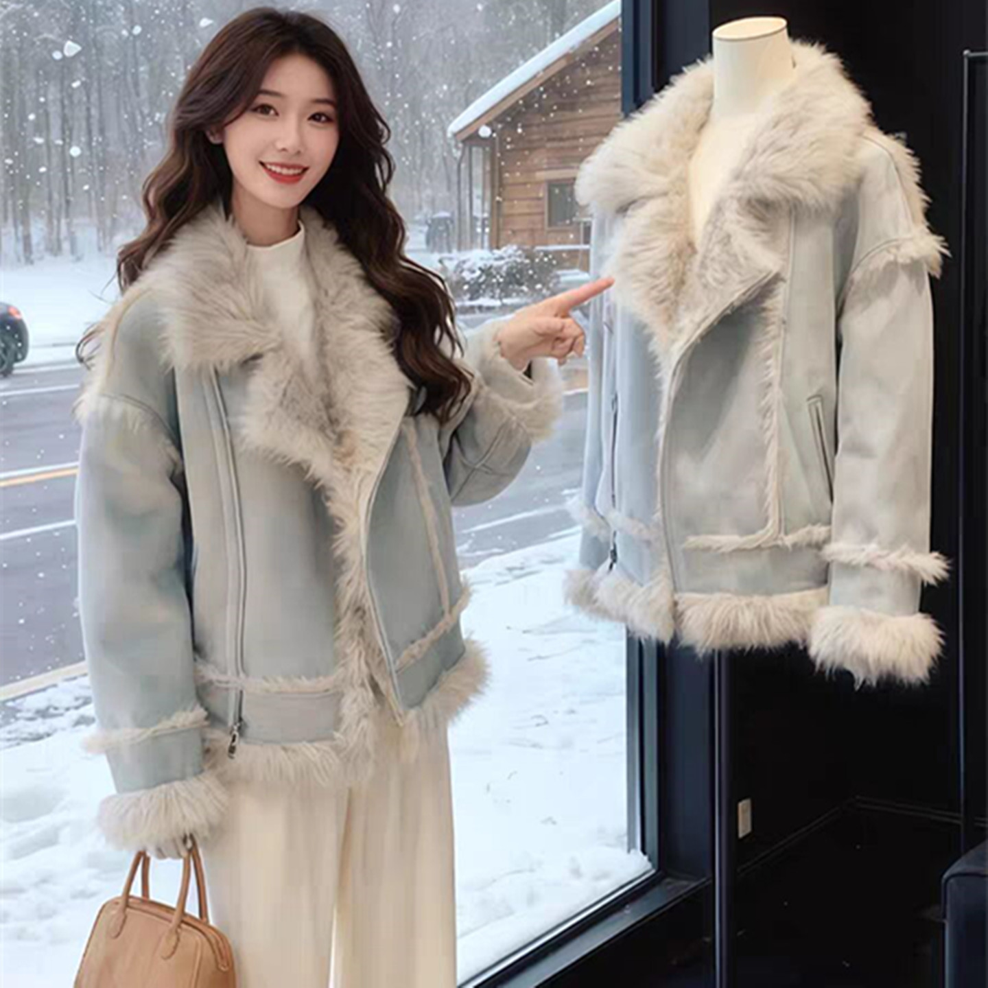 超好看皮毛一体羊羔毛外套女冬季