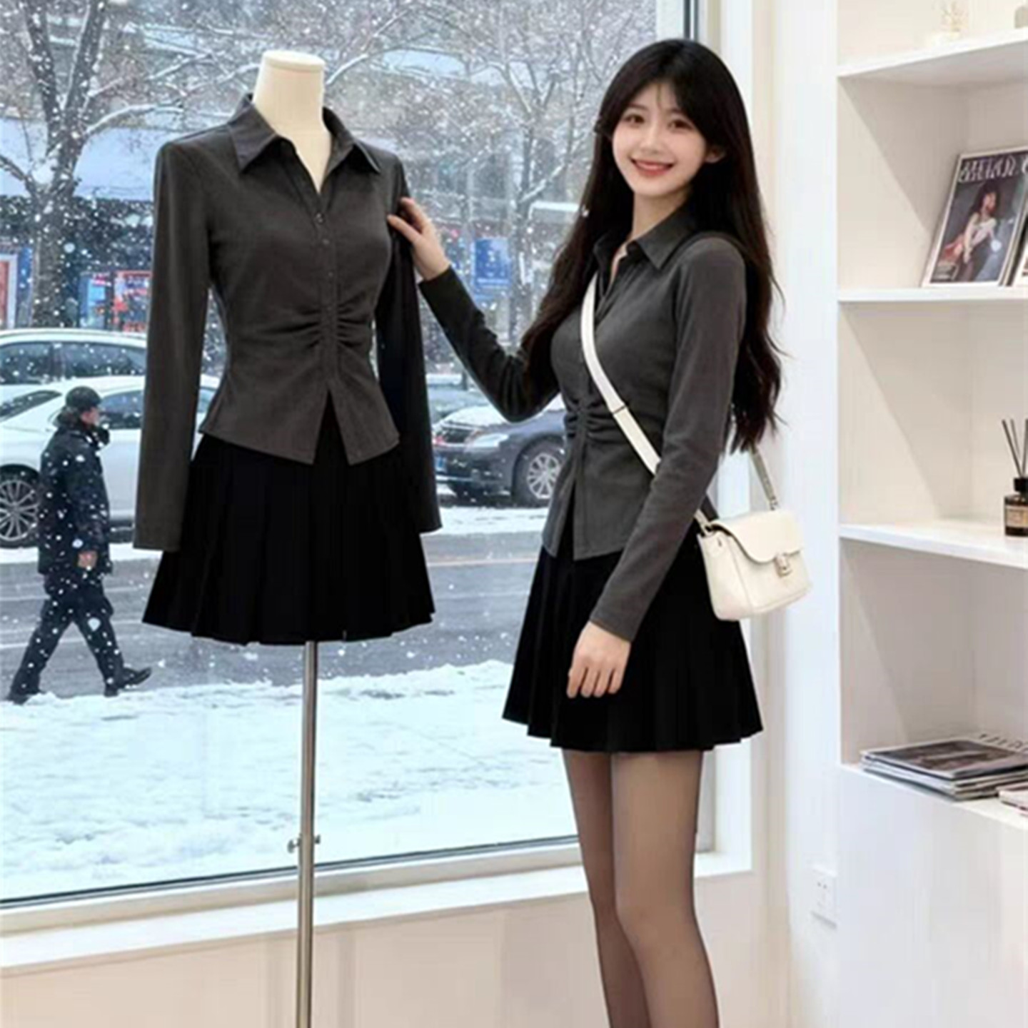 高级感独特漂亮巨好看衬衫裙子女