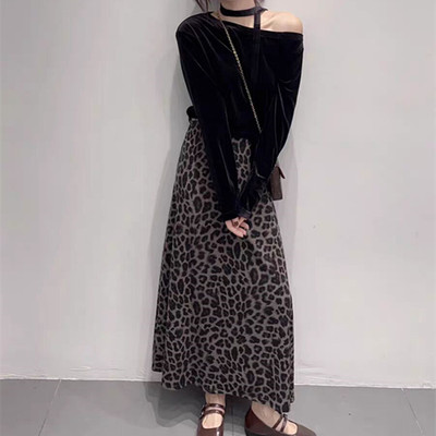 韩系温柔风斜肩上衣套装裙子女秋