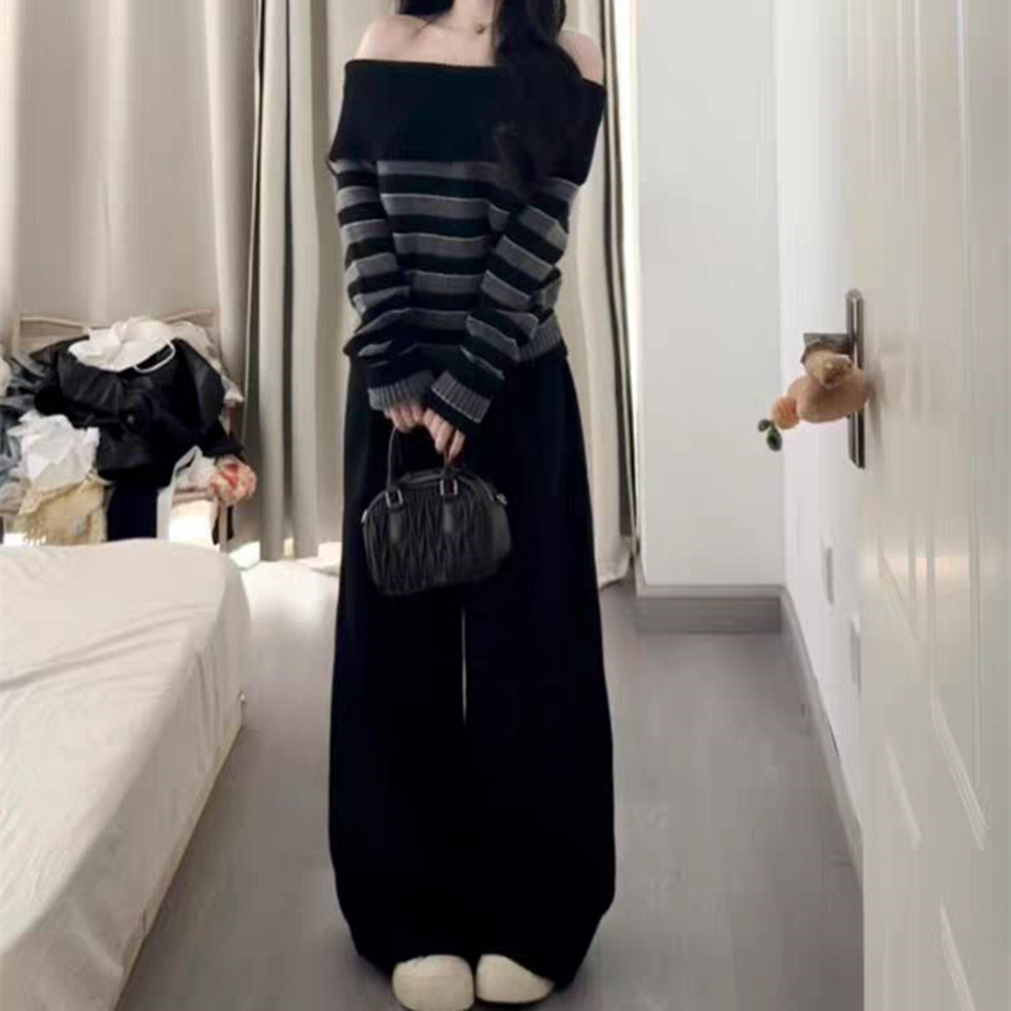 轻熟御姐港味复古chic毛衣阔腿裤