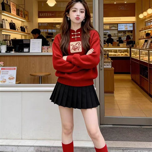 冬装穿搭一整套新中式国风御姐气质女神范圣诞过年毛衣裙子套装女